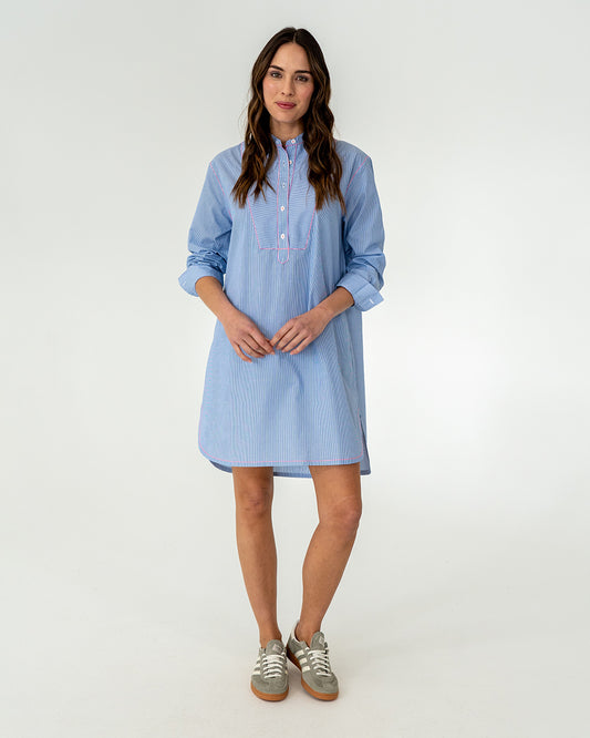 Dukes Bib Shirt Dress - Blue