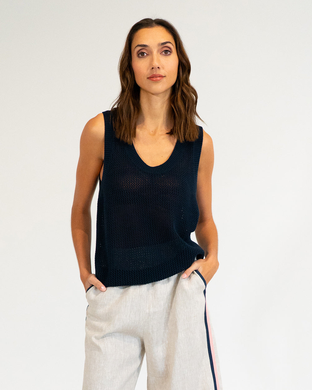 Palm Cove Knit Tank - Navy