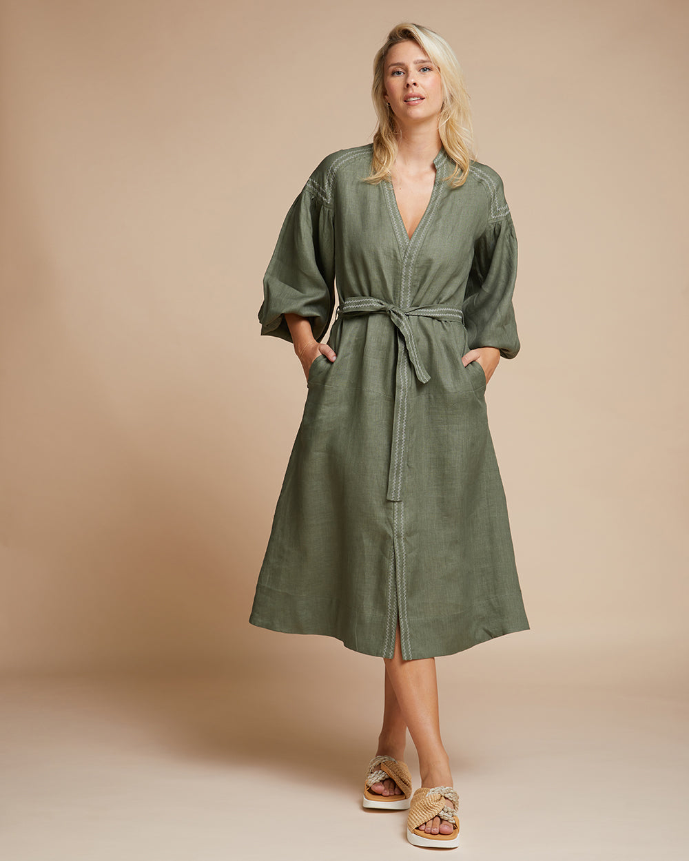 Sardinia Dress - Olive Zig Zag