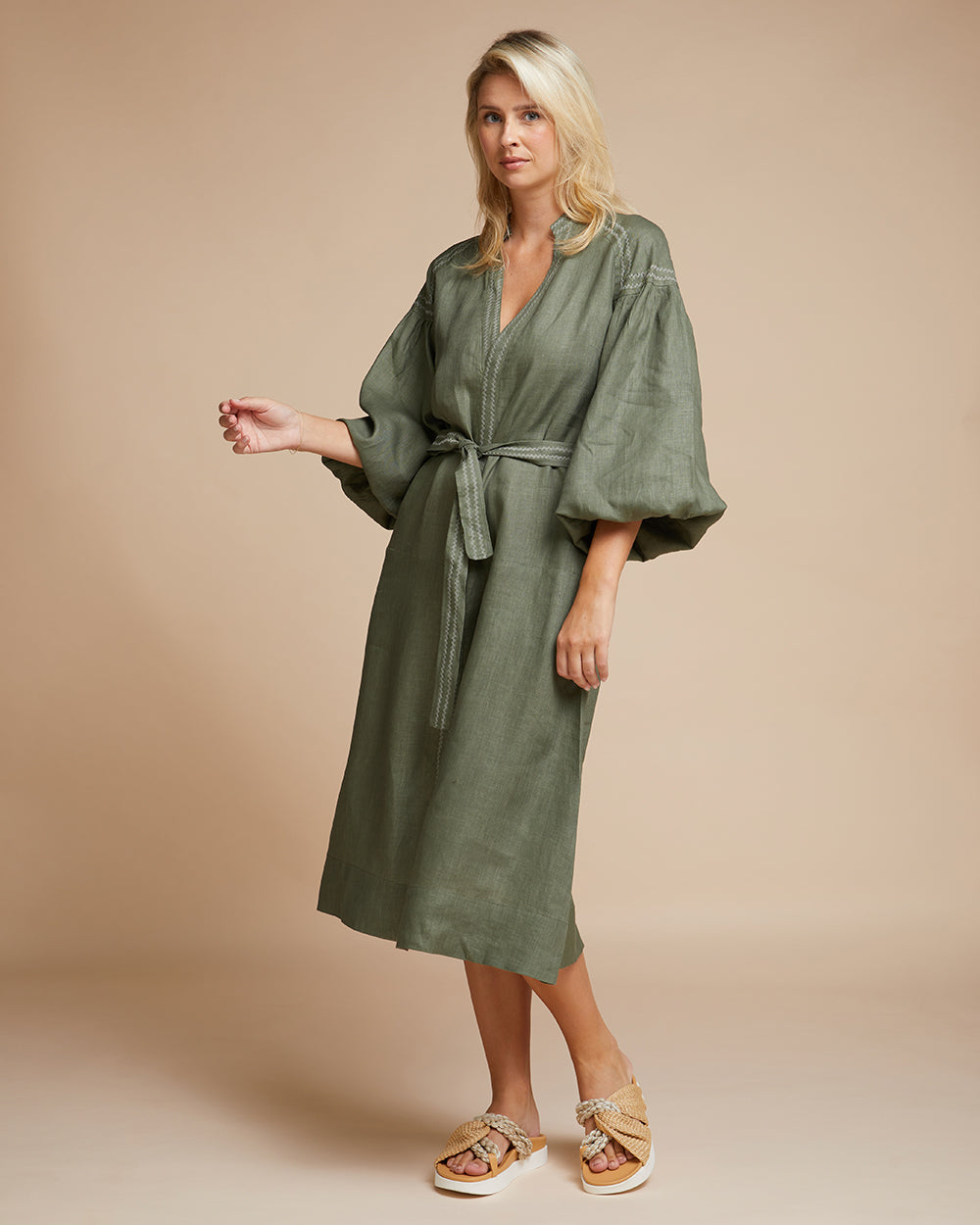 Sardinia Dress - Olive Zig Zag