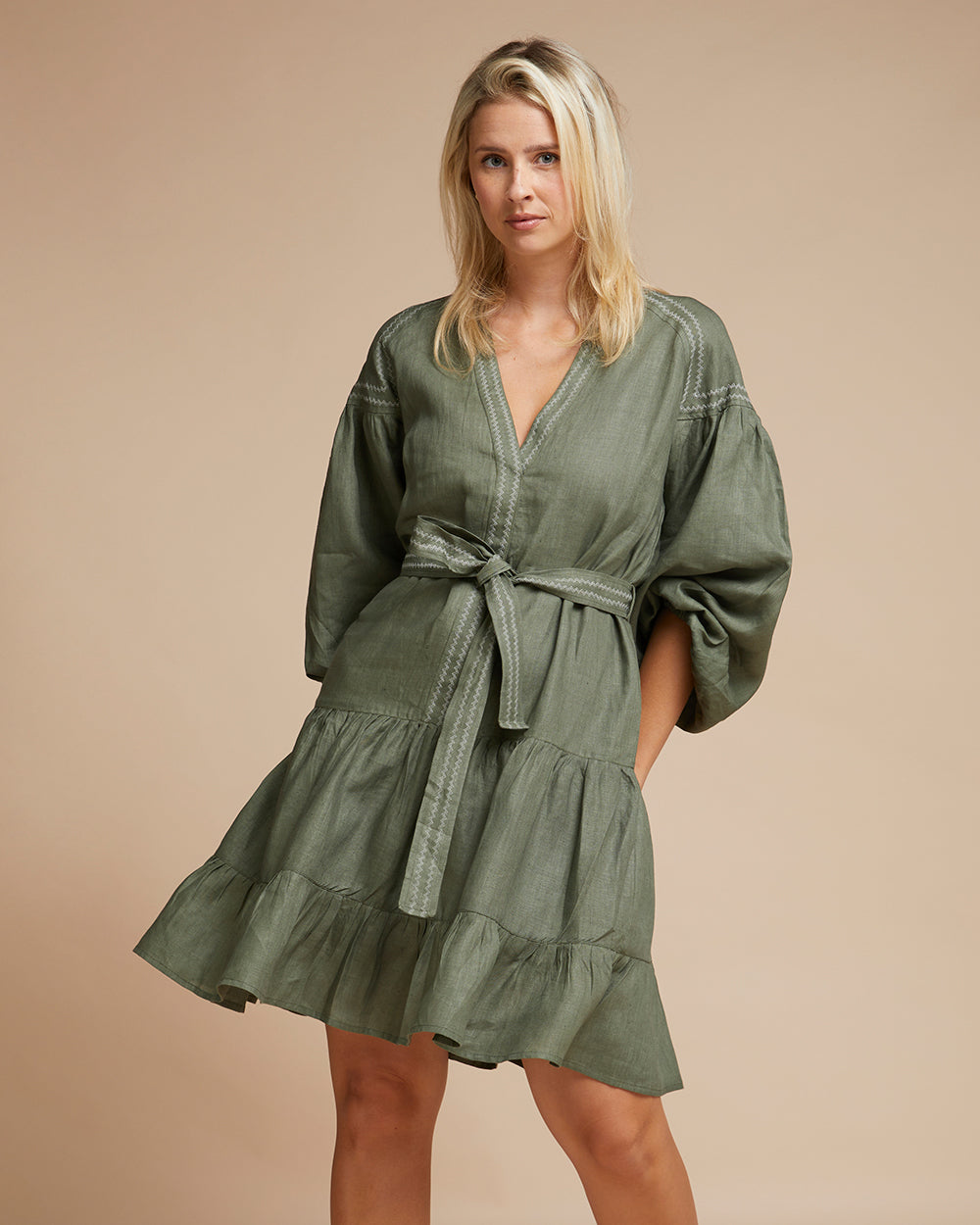 Sardinia Mini Dress - Olive Zig Zag
