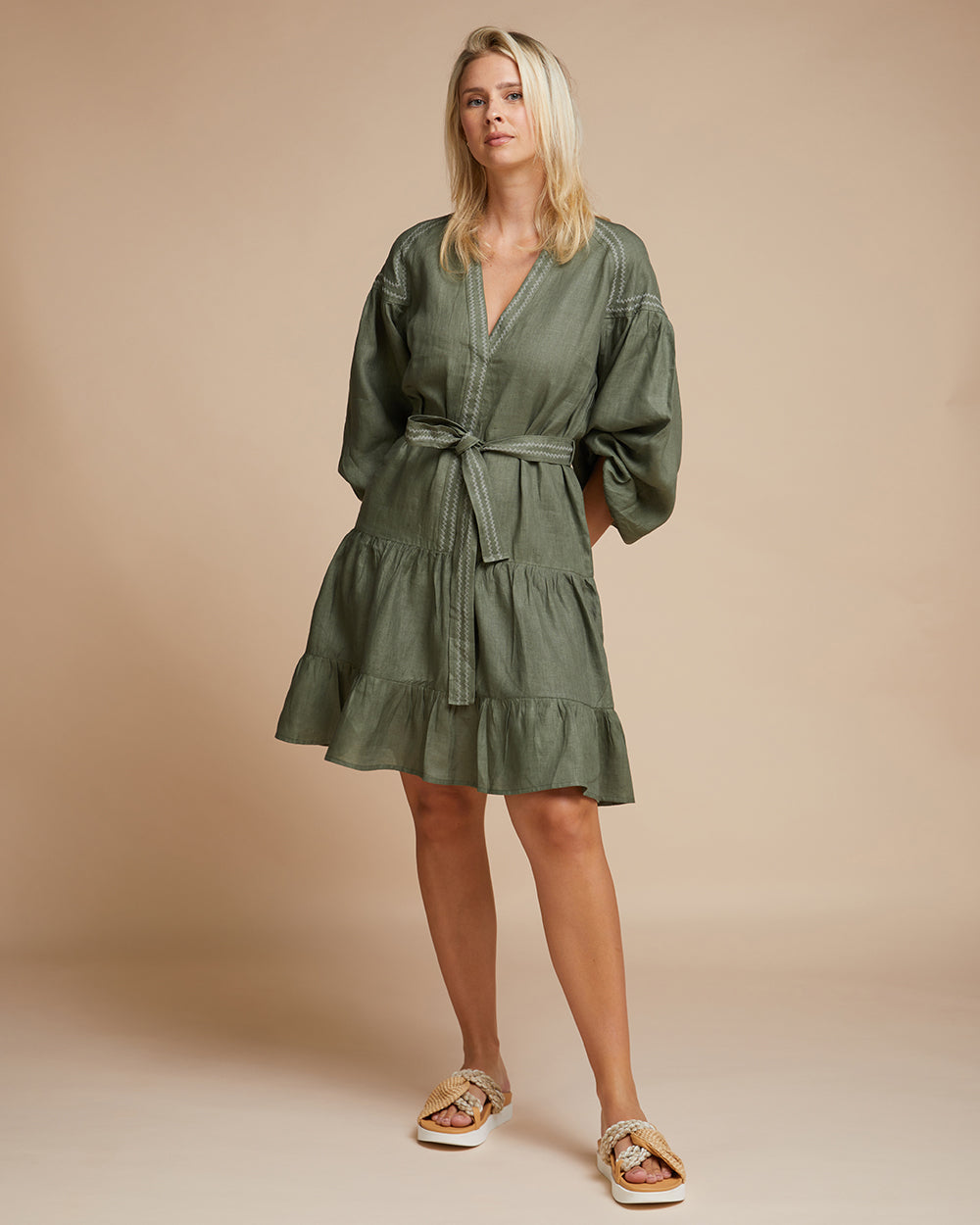 Sardinia Mini Dress - Olive Zig Zag