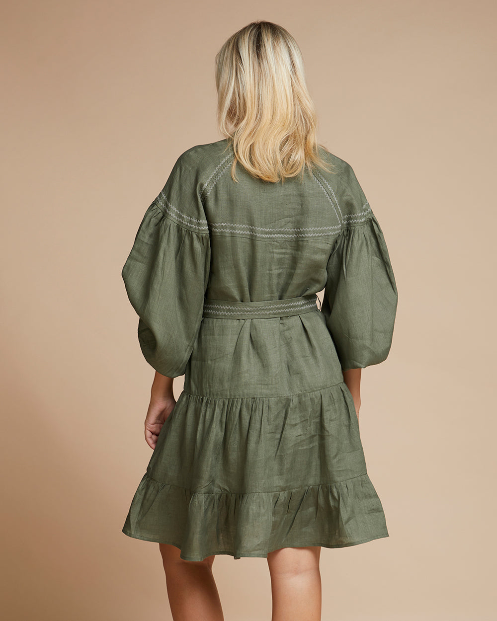 Sardinia Mini Dress - Olive Zig Zag