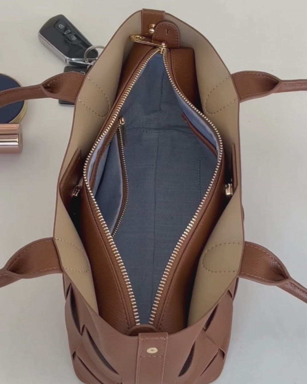 Kenley East-West Bag - Tan Saffiano